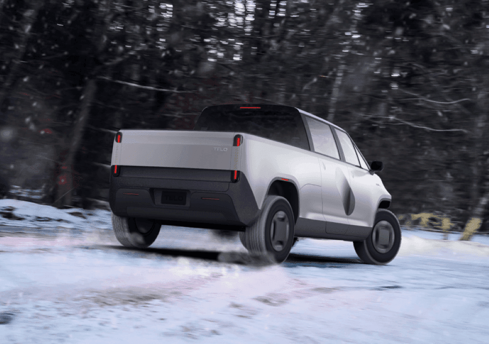 The front of a TELO truck against a white backdrop, highlighting sensor technology.